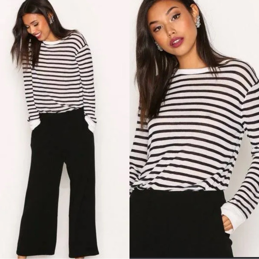 T BY ALEXANDER WANG Striped Knit Linen Long Sleeve Top Shirt Tunic - Picture 2 of 8